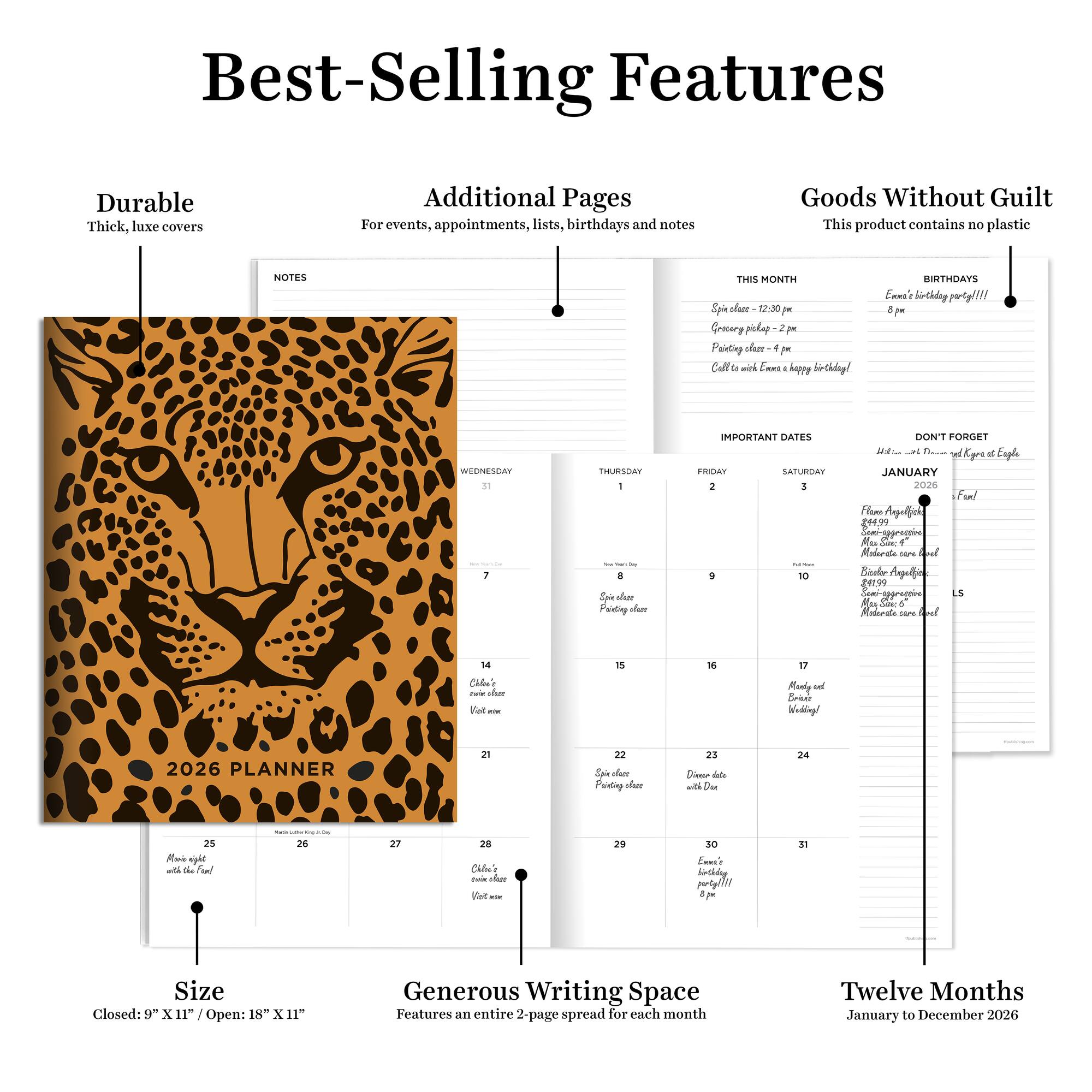 2026 Exotic Cat Large Monthly Planner